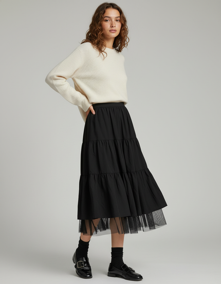 Jupe Midi Noire Tulle Fluide