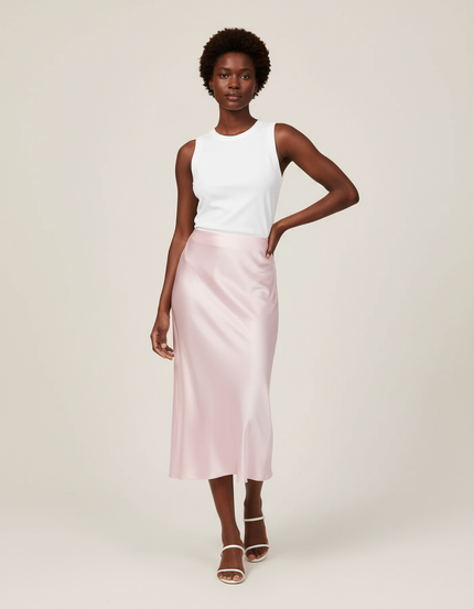 Jupe Midi Rose Satin Élégante