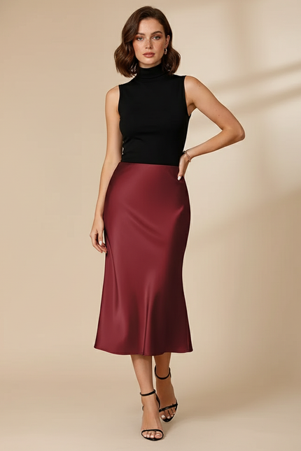 Jupe Midi Satin Fluide Élégante satinée