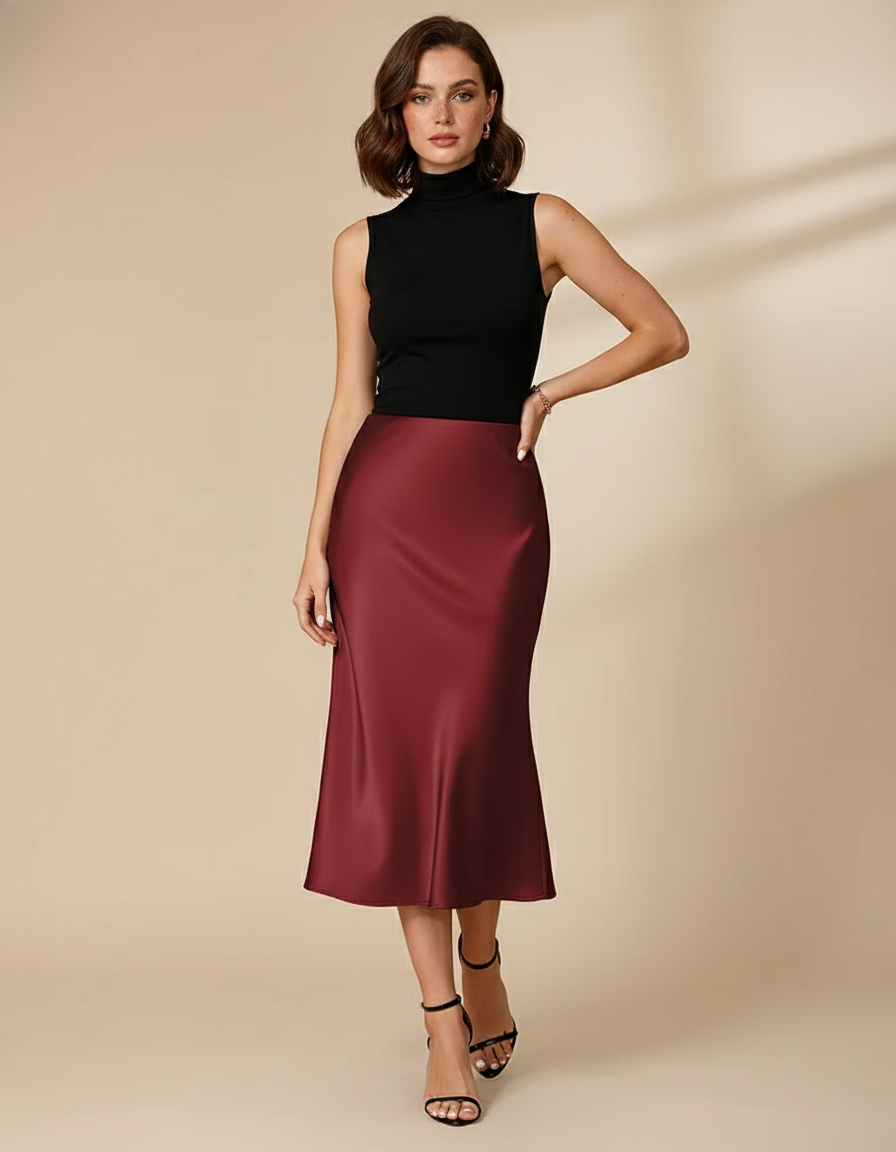 Jupe Midi Satin Fluide Élégante satinée