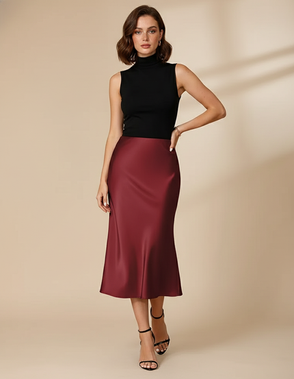 Jupe Midi Satin Fluide Élégante satinée