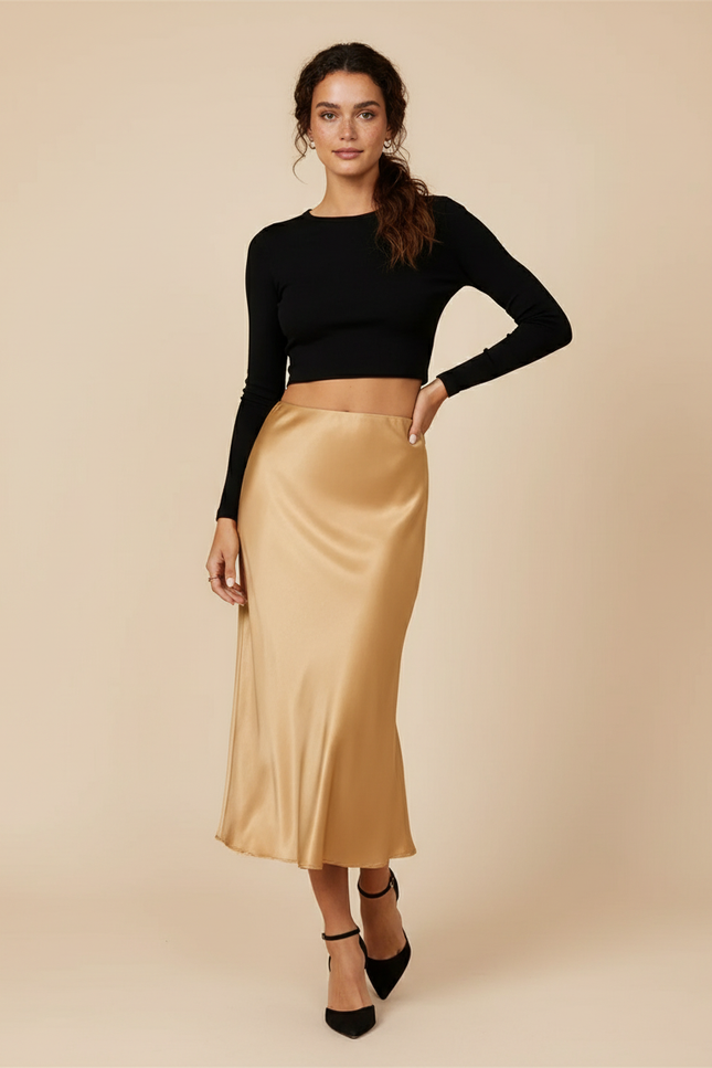 Jupe Midi Dorée Satinée Chic