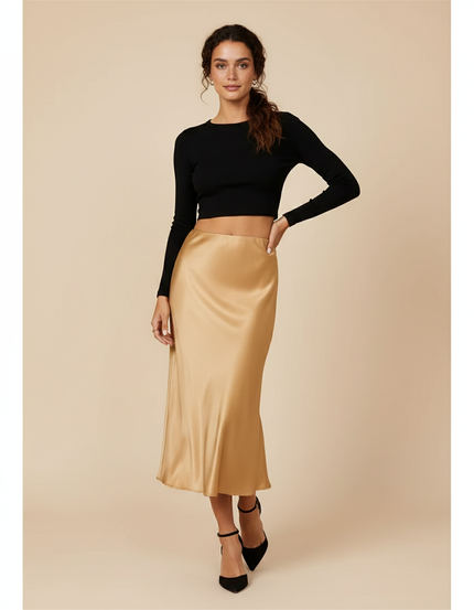 Jupe Midi Dorée Satinée Chic