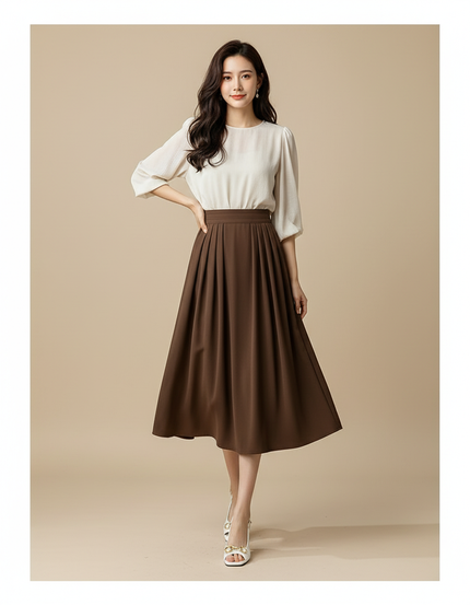 Jupe Midi Taille Haute Plissée Élégante