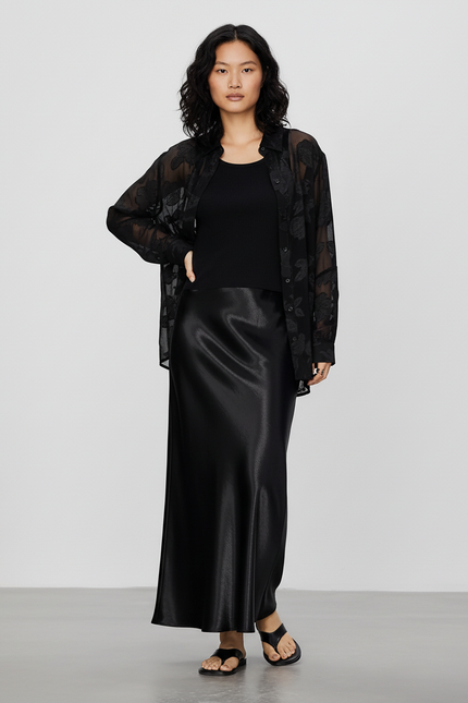 Jupe Midi Satin Noire Chic