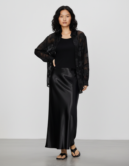 Jupe Midi Satin Noire Chic