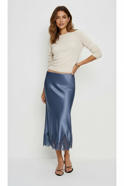 Jupe Midi Satinée Dentelle Élégante raffinée