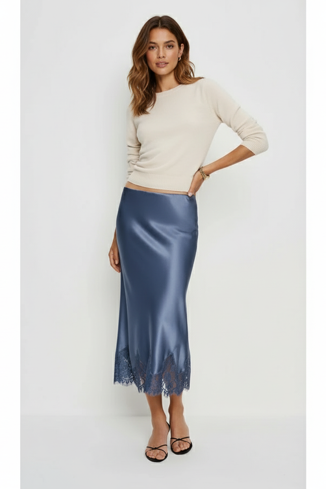 Jupe Midi Satinée Dentelle Élégante raffinée