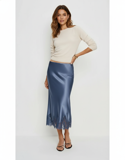 Jupe Midi Satinée Dentelle Élégante raffinée