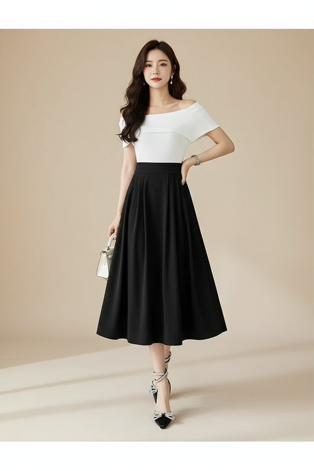 Jupe Midi Noire Taille Haute Élégante