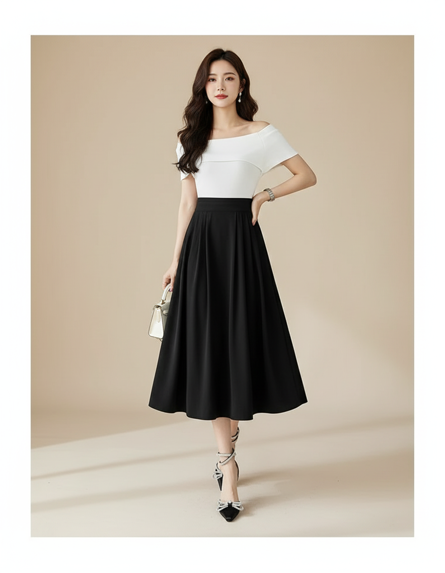 Jupe Midi Noire Taille Haute Élégante