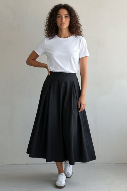Jupe Midi Noire Plissée Élégante élancée