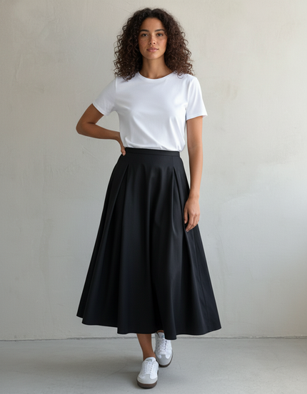 Jupe Midi Noire Plissée Élégante élancée