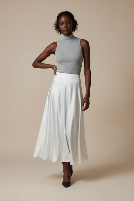 Jupe Midi Blanche Satinée Élégante