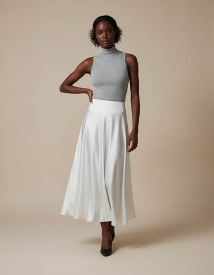 Jupe Midi Blanche Satinée Élégante