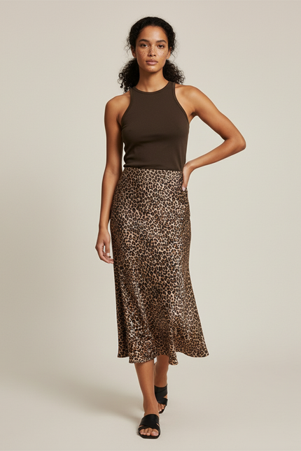 Jupe Midi Leopard Femme