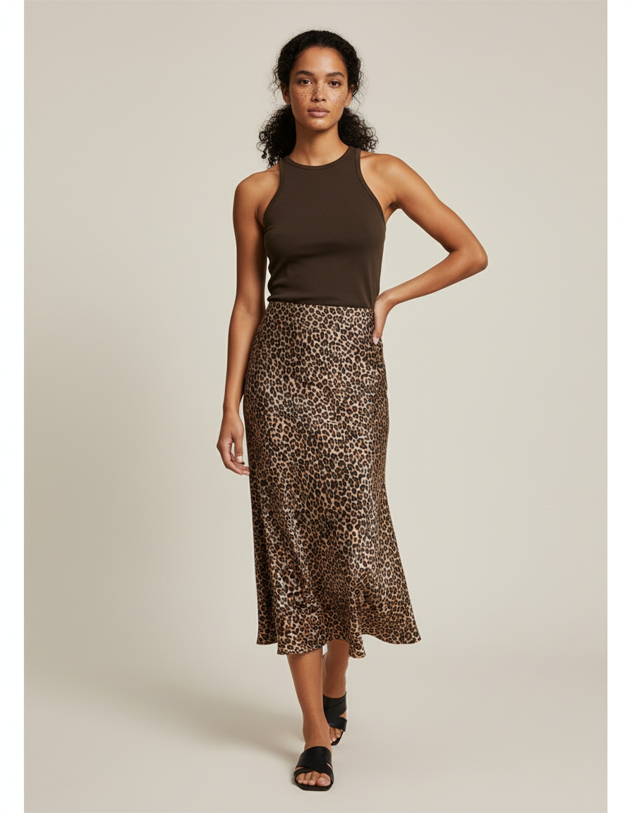 Jupe Midi Leopard Femme