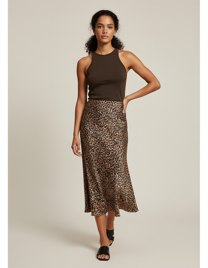 Jupe Midi Leopard Femme