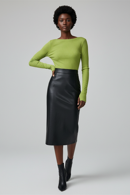 Jupe Midi Noire Similicuir Élégante