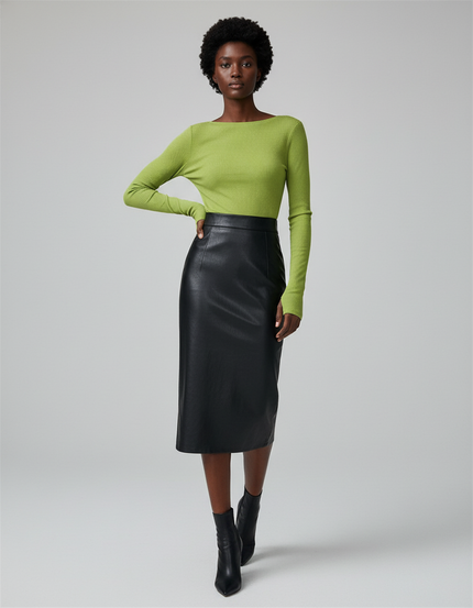 Jupe Midi Noire Similicuir Élégante