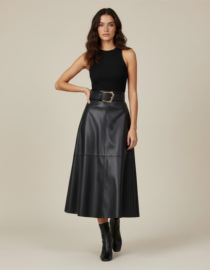 Jupe Midi Cuir Noir
