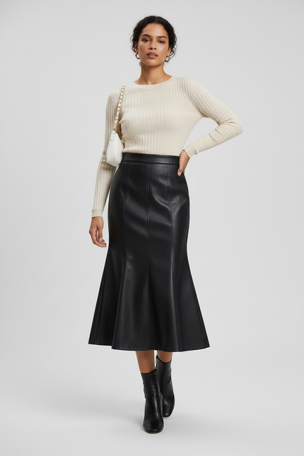 Jupe Midi Similicuir Coupe Sirène Chic