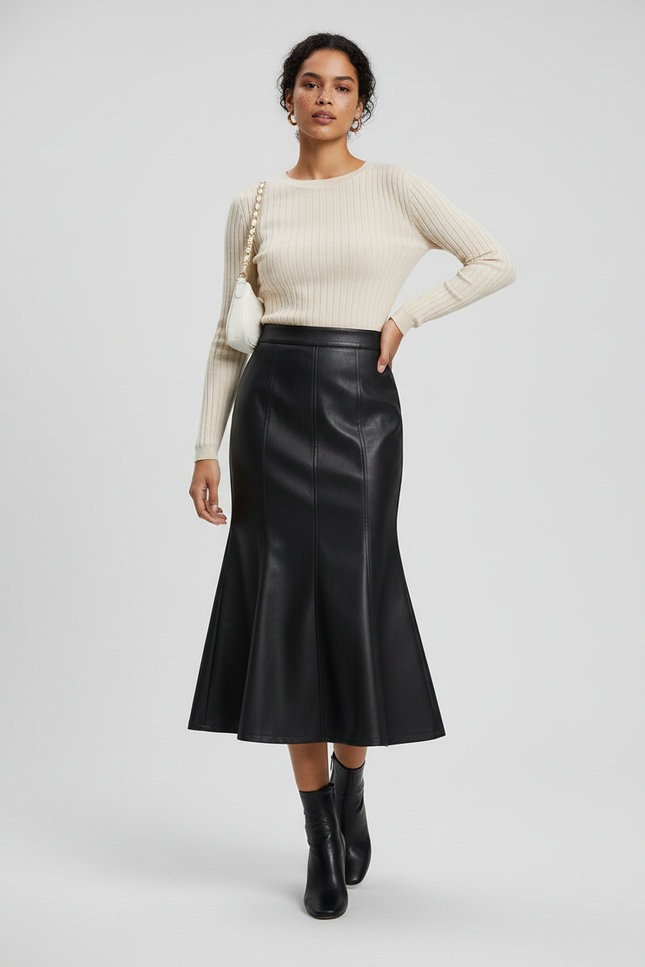 Jupe Midi Similicuir Coupe Sirène Chic