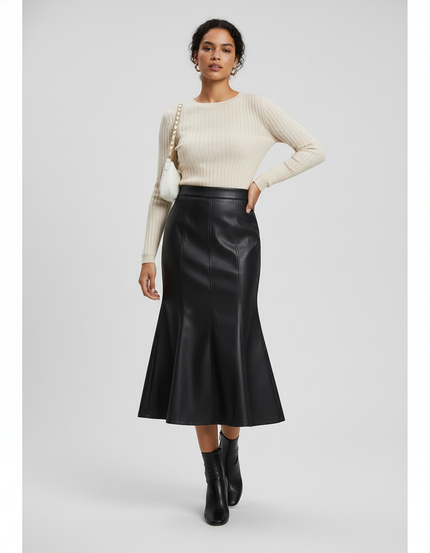 Jupe Midi Similicuir Coupe Sirène Chic