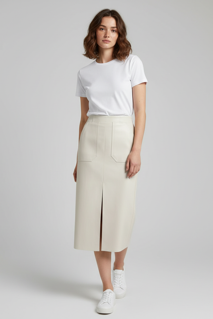 Jupe Midi Similicuir Fente Chic
