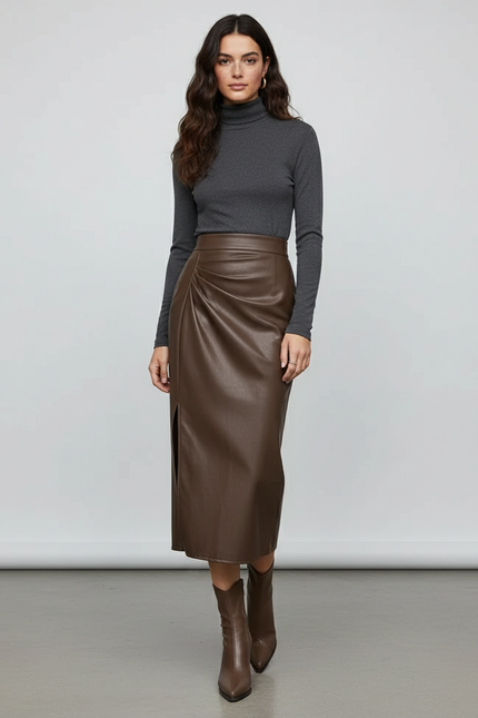 Jupe Midi Similicuir Froncée Chic