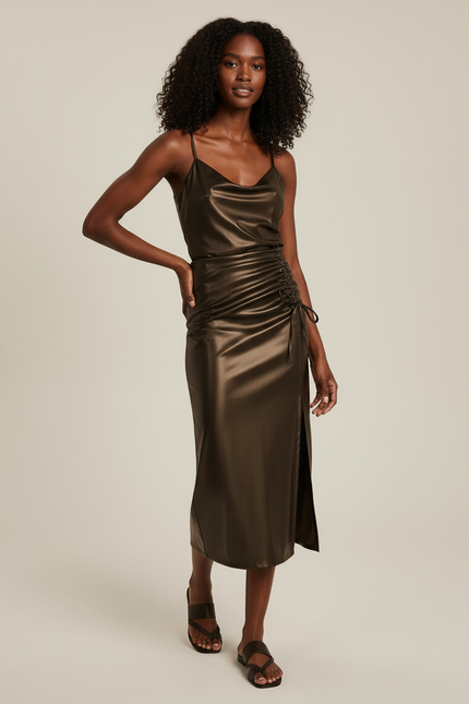 Jupe Midi Brillante Froncée Élégante