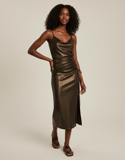 Jupe Midi Brillante Froncée Élégante