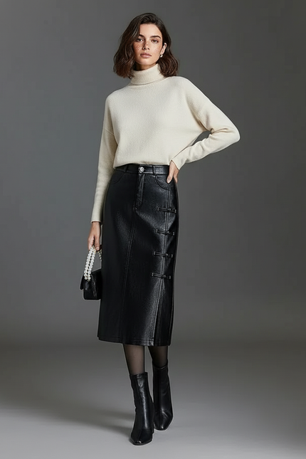 Jupe Midi Similicuir Fendue Chic