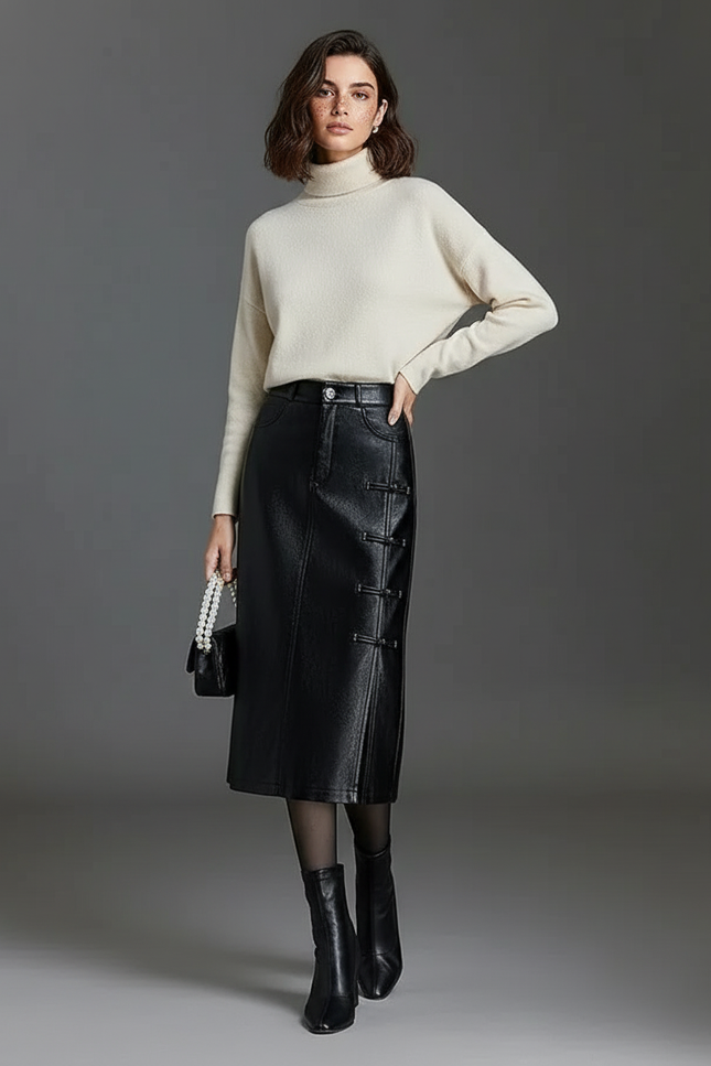 Jupe Midi Similicuir Fendue Chic