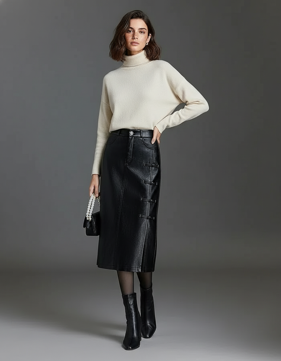 Jupe Midi Similicuir Fendue Chic