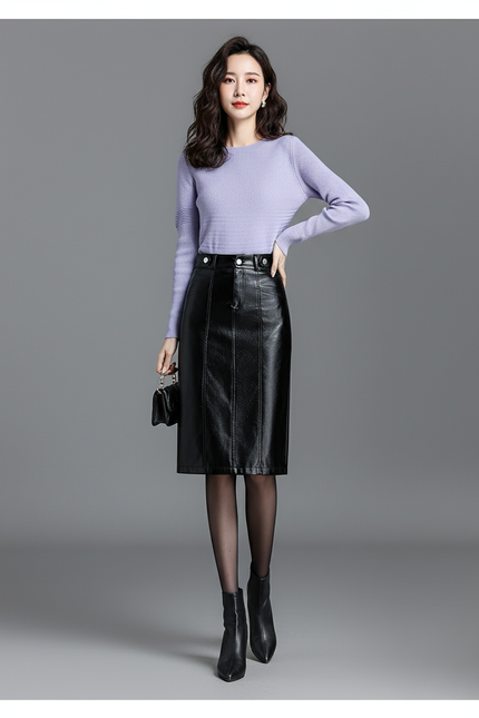 Jupe Midi Cuir Pu Noire Chic
