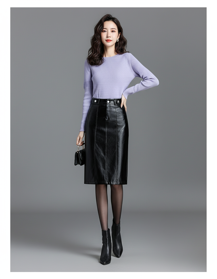 Jupe Midi Cuir Pu Noire Chic