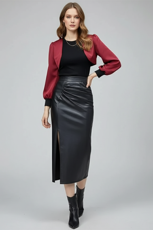 Jupe Midi Similicuir Froncée Chic moderne