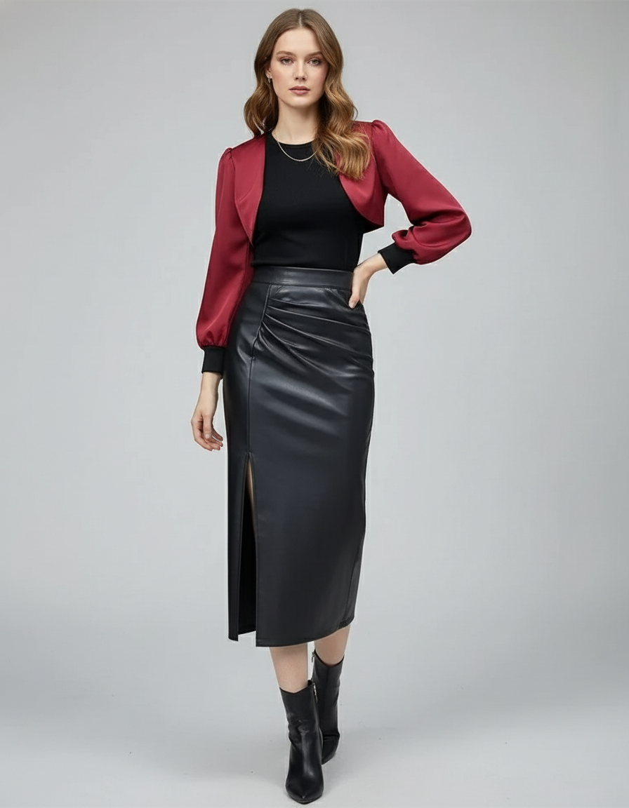 Jupe Midi Similicuir Froncée Chic moderne