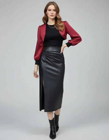 Jupe Midi Similicuir Froncée Chic moderne