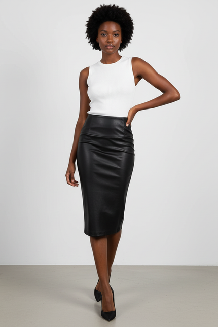 Jupe Midi Noire Similicuir Élégante tendance