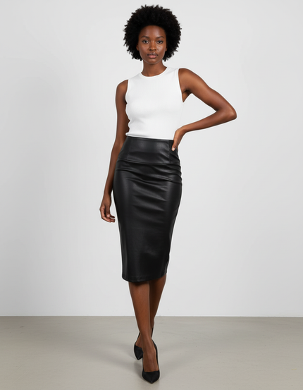 Jupe Midi Noire Similicuir Élégante tendance