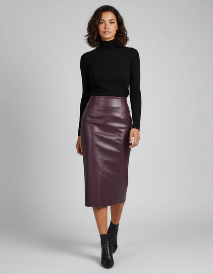 Jupe Midi Cuir Bordeaux Élégante sophistiquée