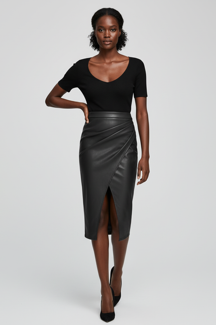 Jupe Midi Similicuir Portefeuille Chic originale