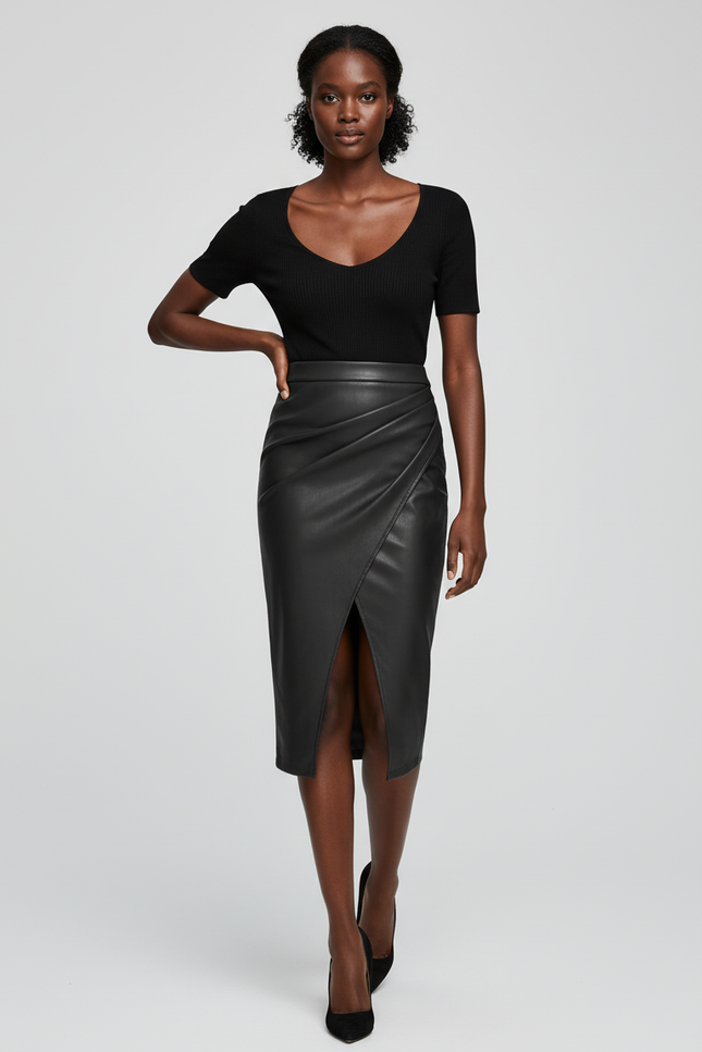 Jupe Midi Similicuir Portefeuille Chic originale