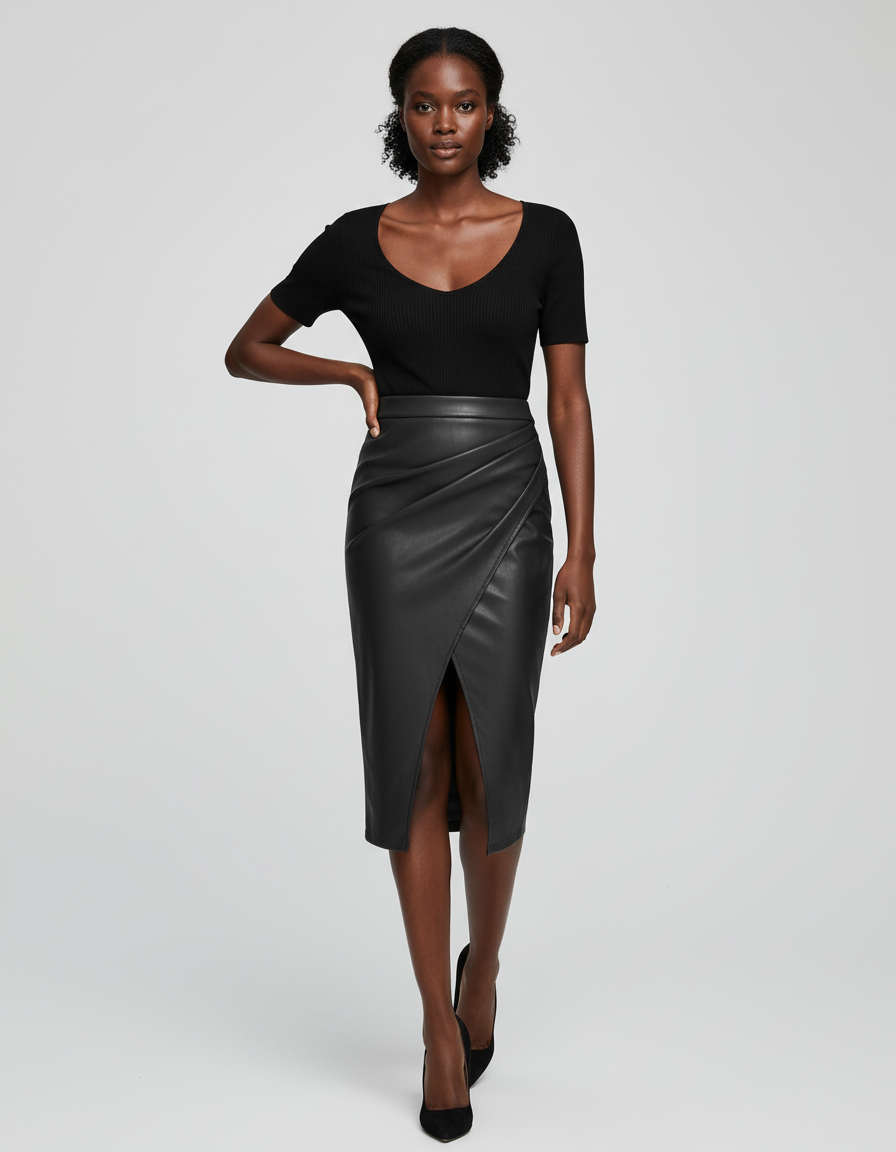 Jupe Midi Similicuir Portefeuille Chic originale