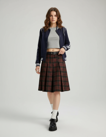 Jupe Midi Plissée Écossaise Preppy