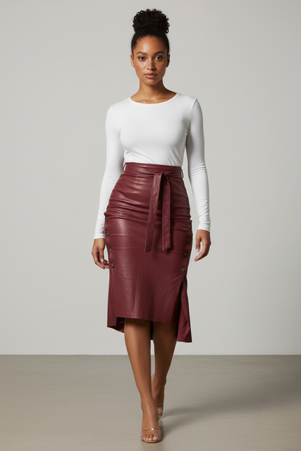 Jupe Midi Bordeaux Similicuir Chic