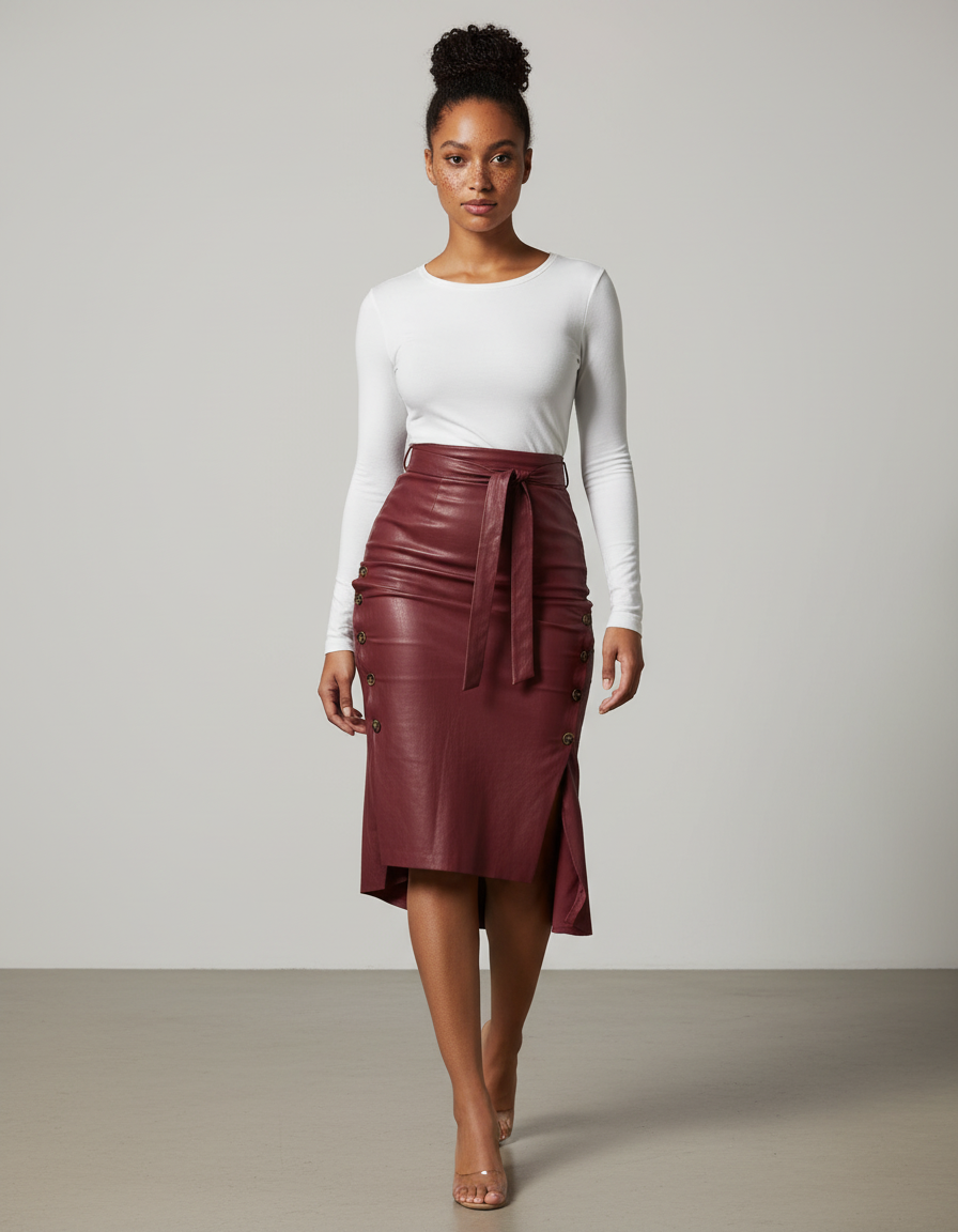 Jupe Midi Bordeaux Similicuir Chic