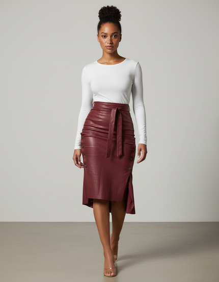 Jupe Midi Bordeaux Similicuir Chic